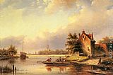 Jan Jacob Coenraad Spohler A Summer's Day at the Ferry Crossing painting